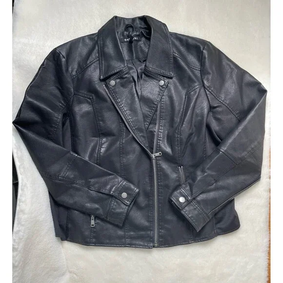 Baccini Sz XL Plus Black Moto Jacket Faux Leather Studded Punk Biker Grunge Rock - Picture 2 of 15